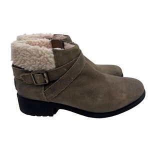 UGG 10 Brown Ankle Boots Women's Suede Shearling‎ Trim Buckle